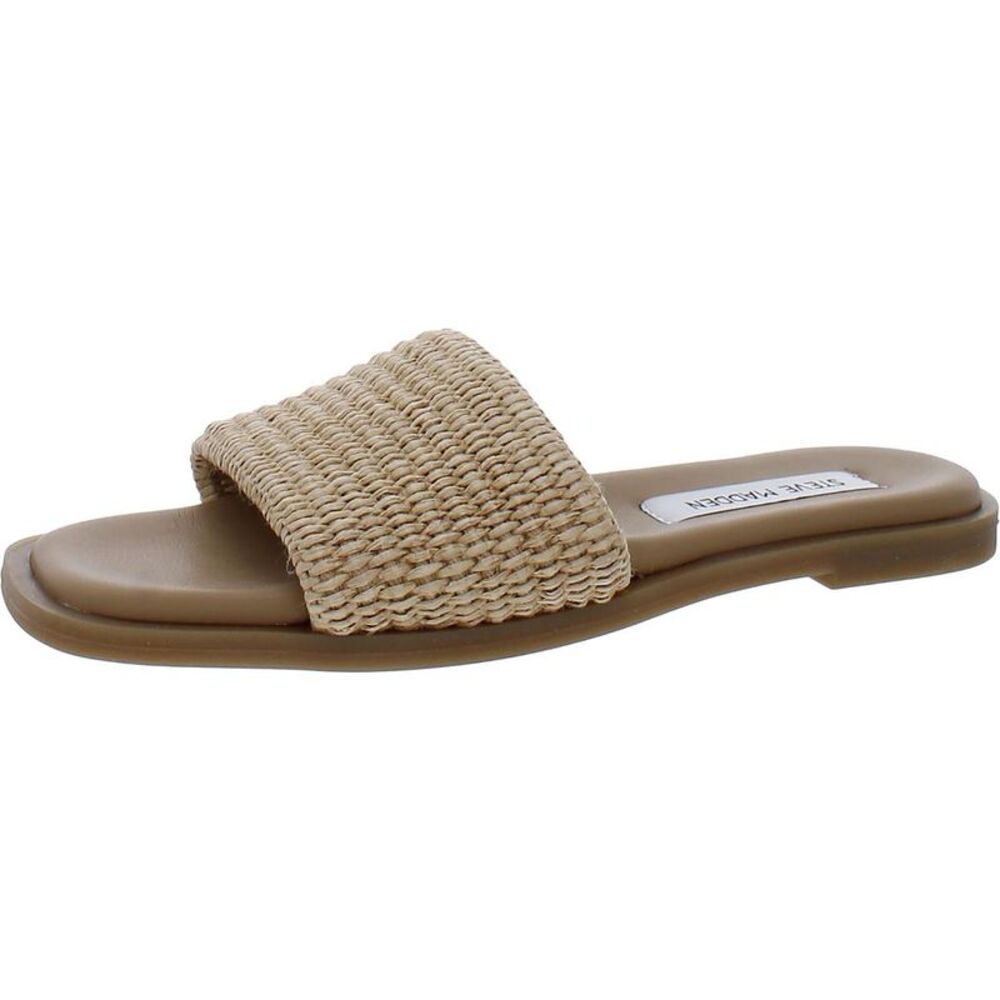 Steve Madden Womens Habits Beige Woven Manmade Slide Sandals NEW